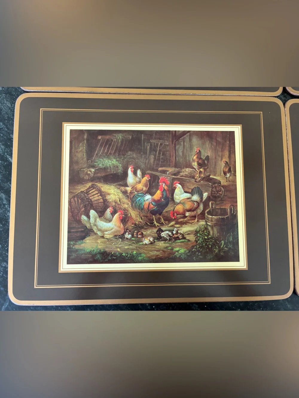 Pimpernel Vintage Set of 4 Traditional Barnyard Scene Chickens Rooster Placemats